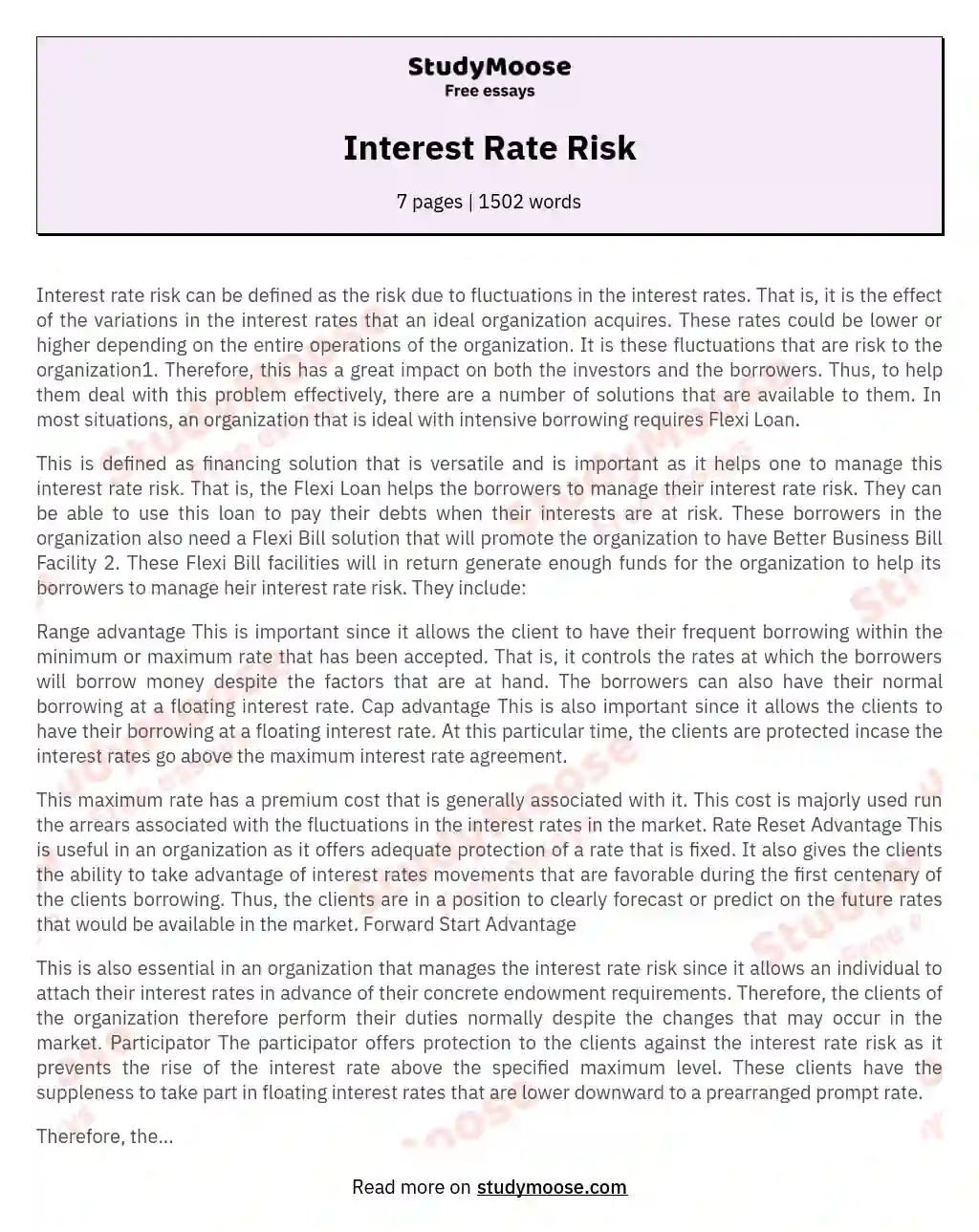 Interest Rate Risk essay
