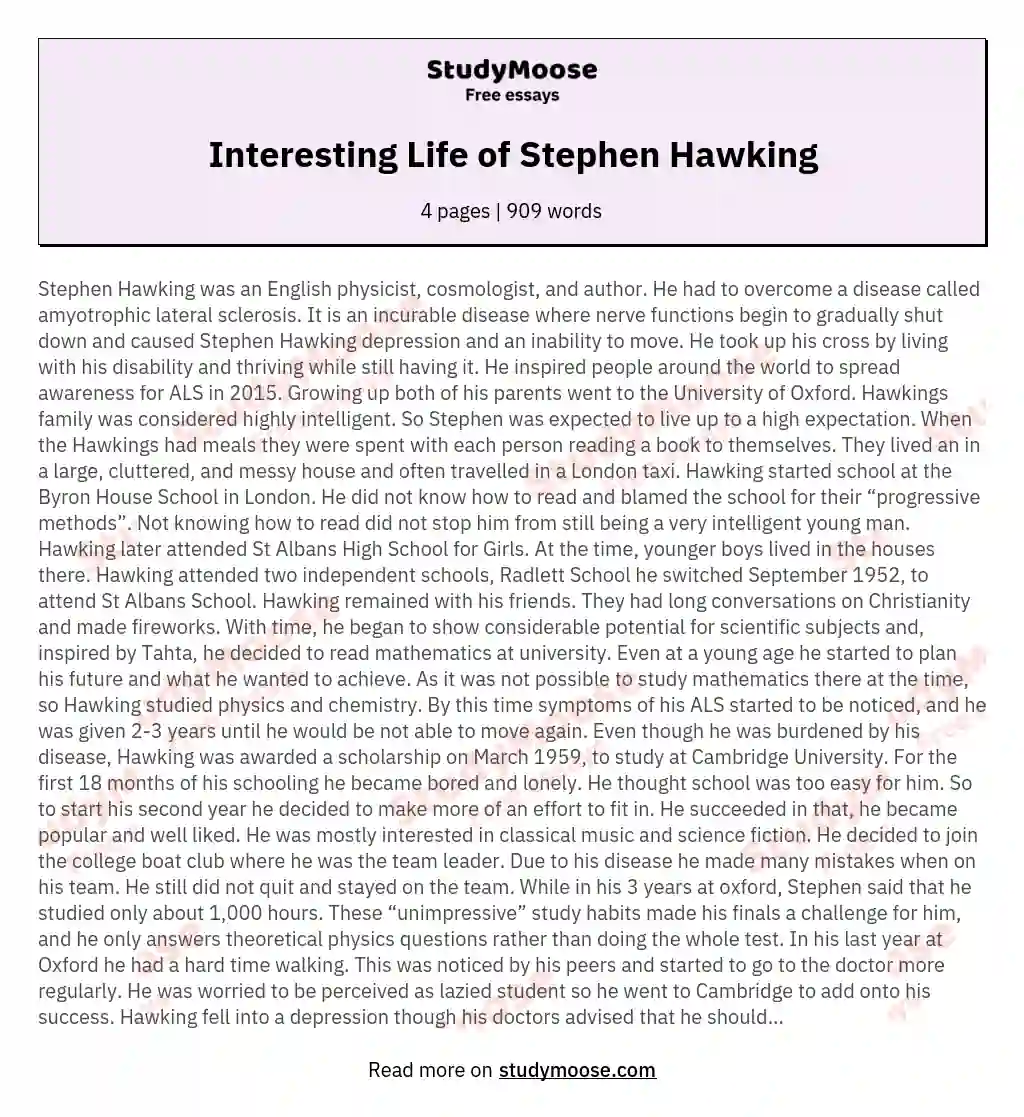 Interesting Life of Stephen Hawking essay