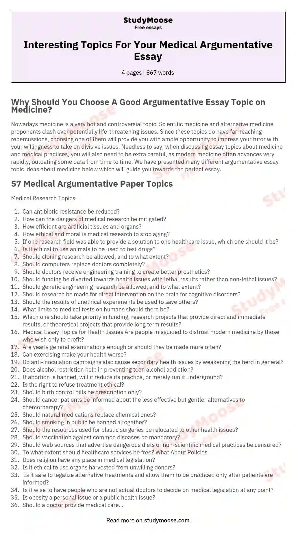 Interesting Topics For Your Medical Argumentative Essay essay