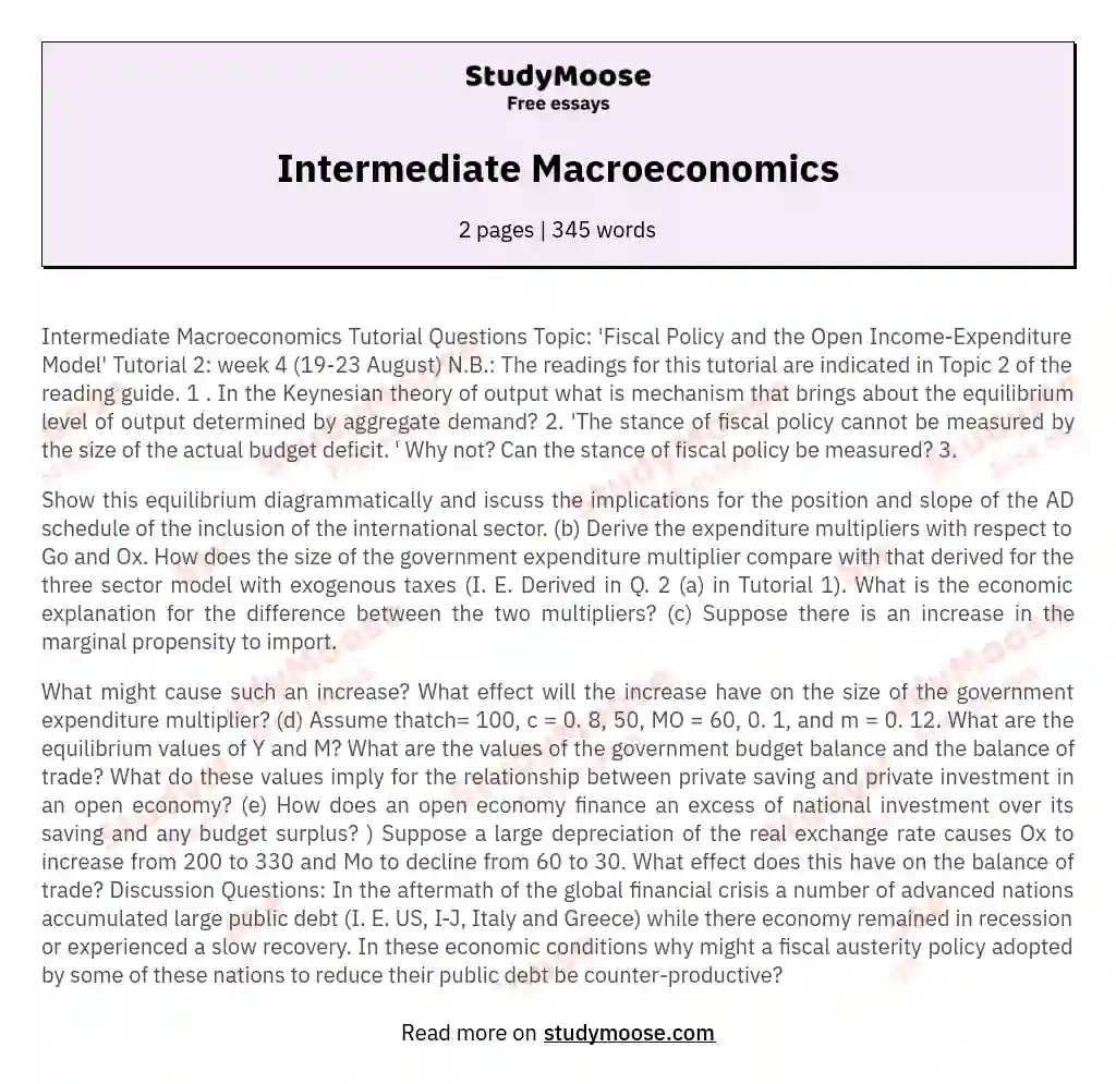 Intermediate Macroeconomics essay