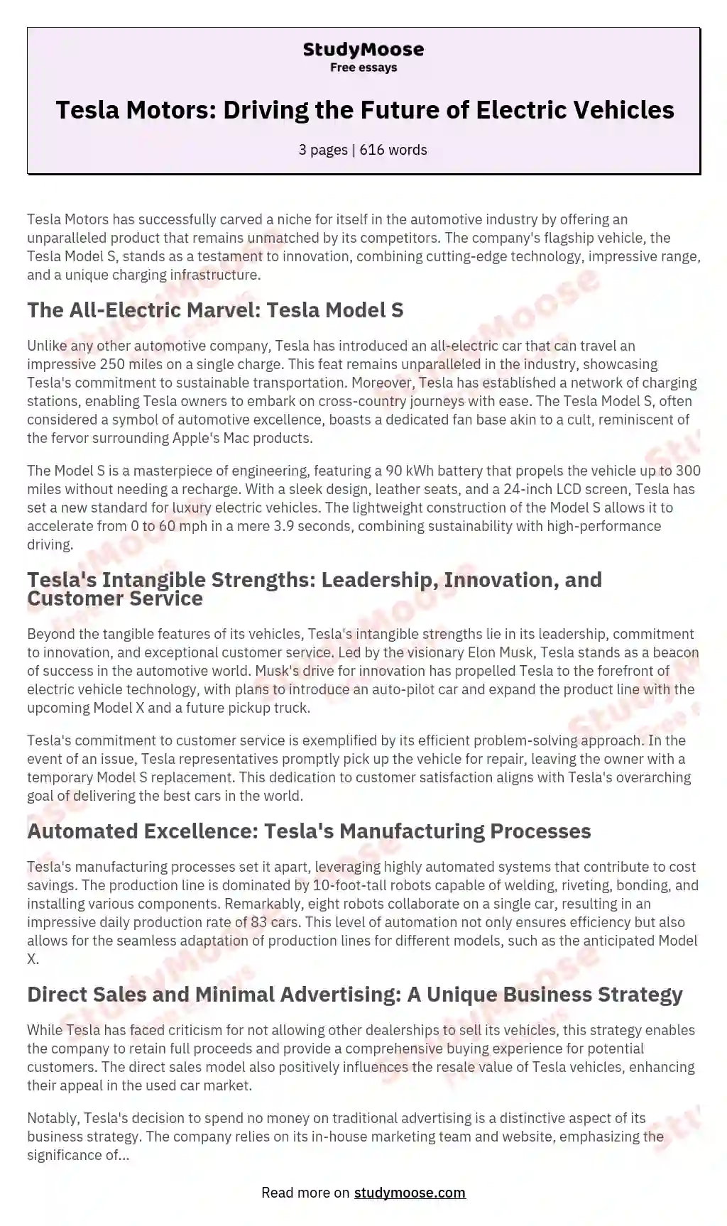 Tesla Motors: Driving the Future of Electric Vehicles essay