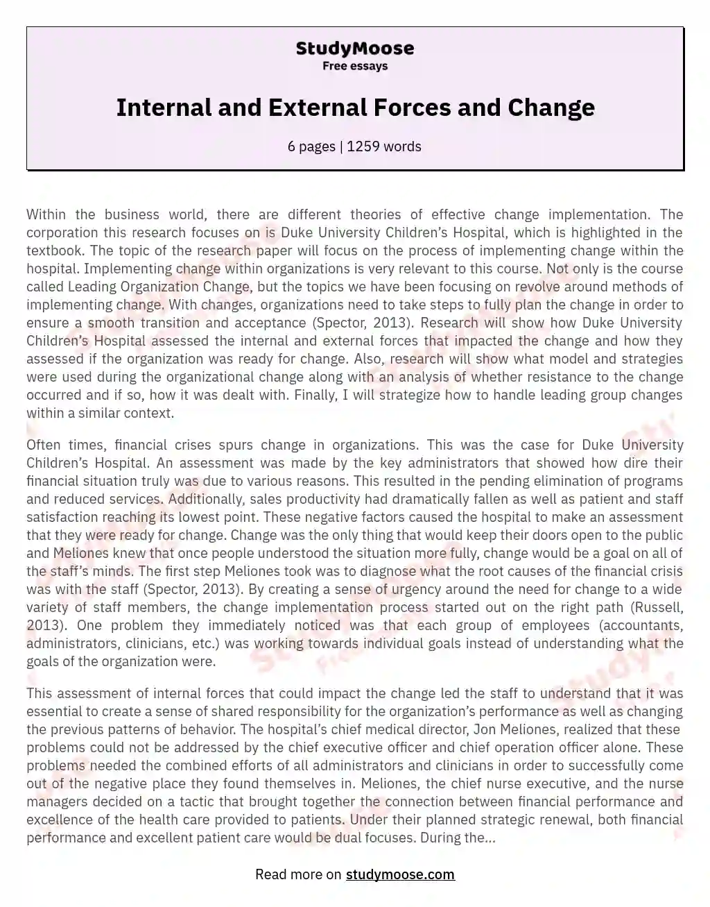 Internal and External Forces and Change essay