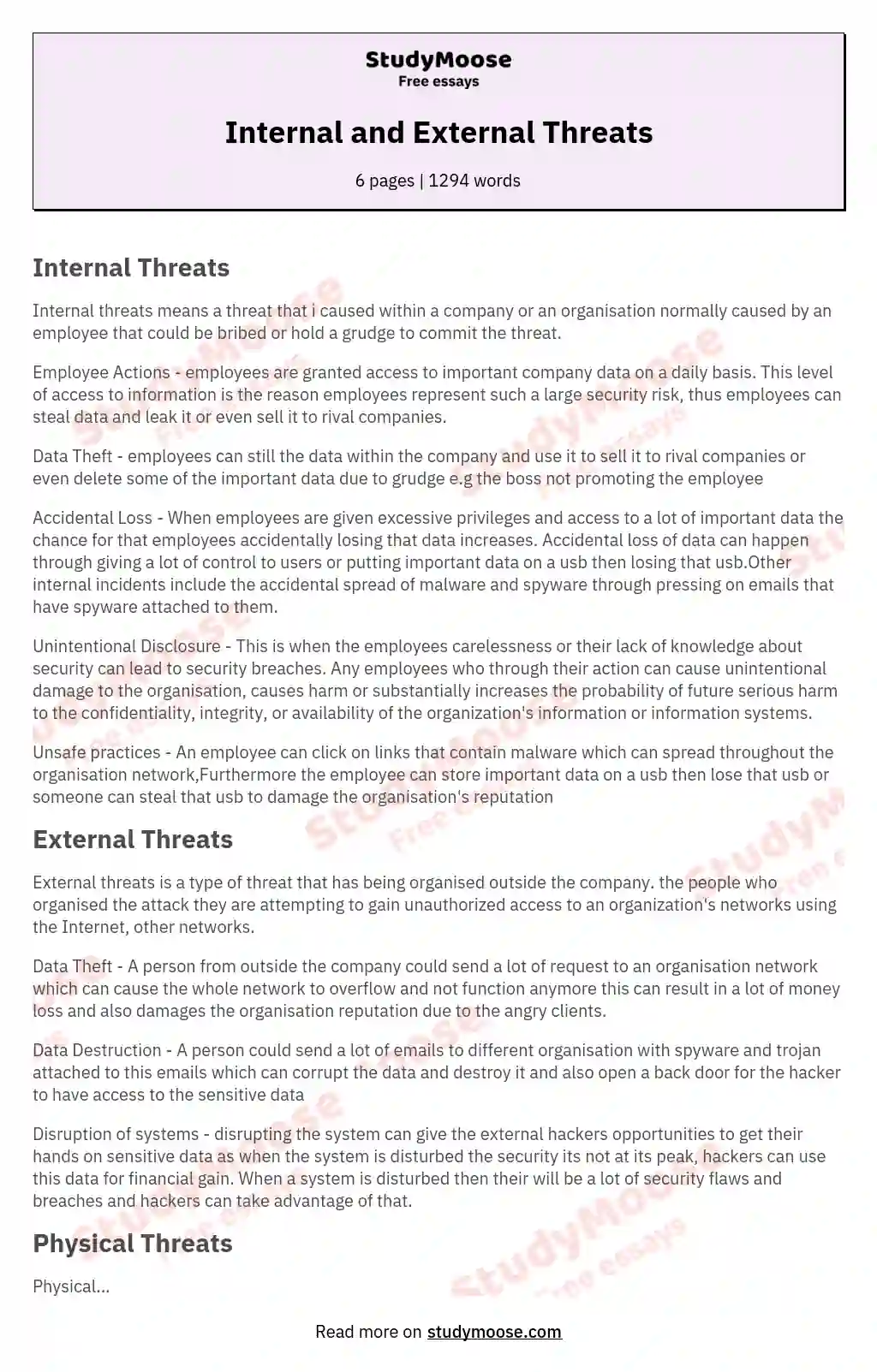 Internal and External Threats essay