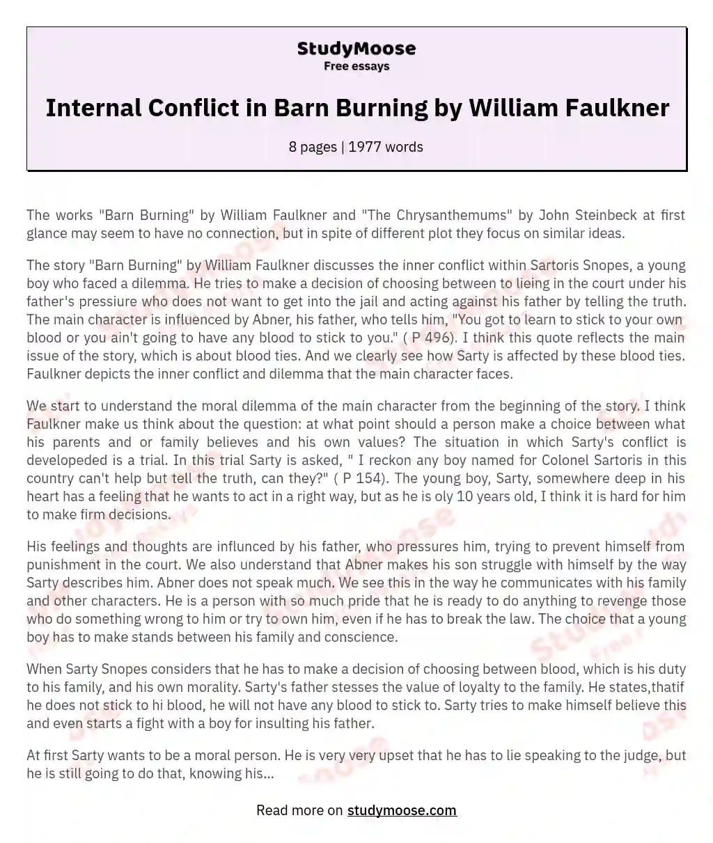 Internal Conflict in Barn Burning by William Faulkner