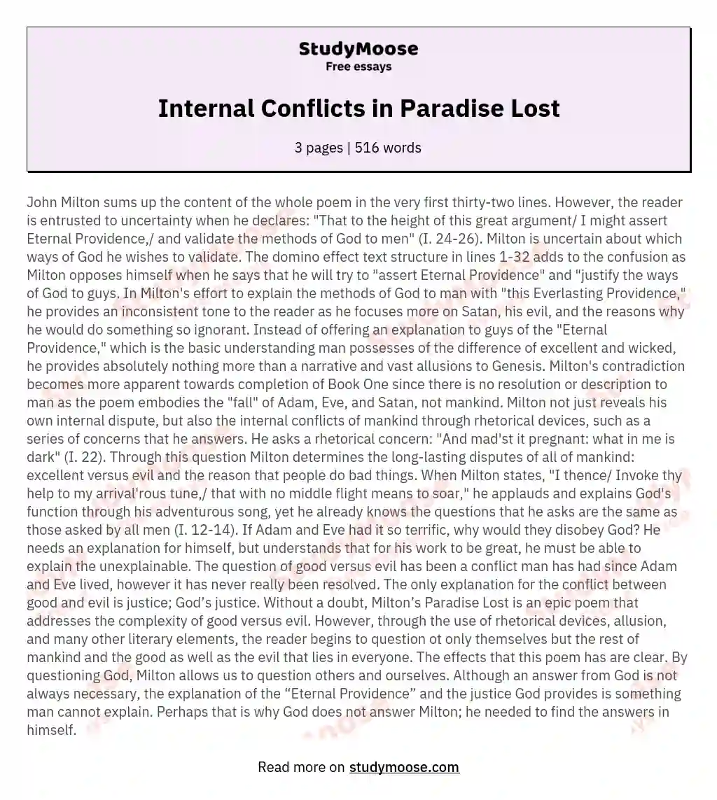 Internal Conflicts in Paradise Lost essay