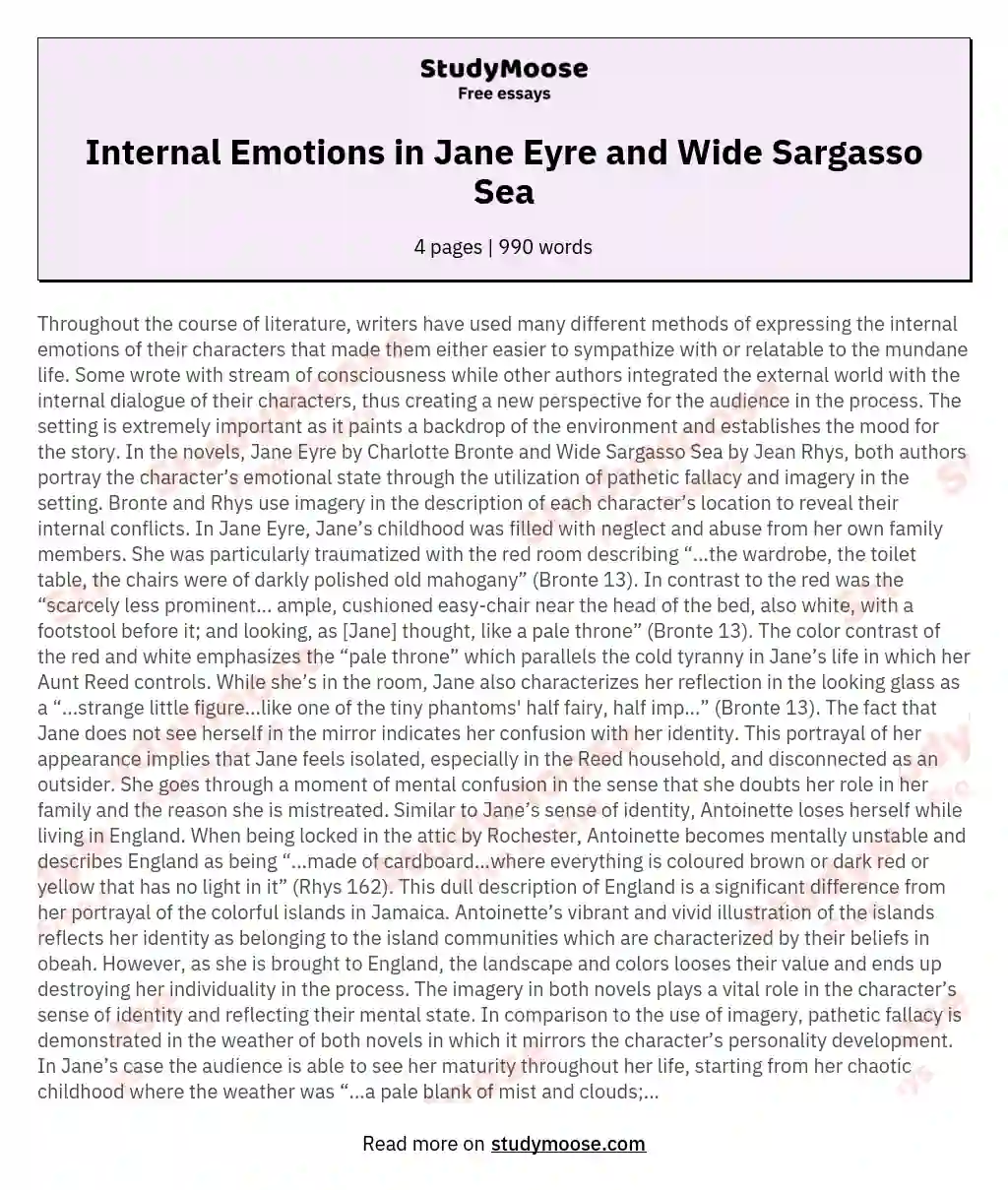 Internal Emotions in Jane Eyre and Wide Sargasso Sea