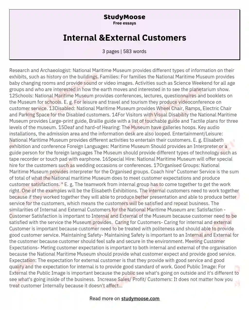 Internal &amp;External Customers essay