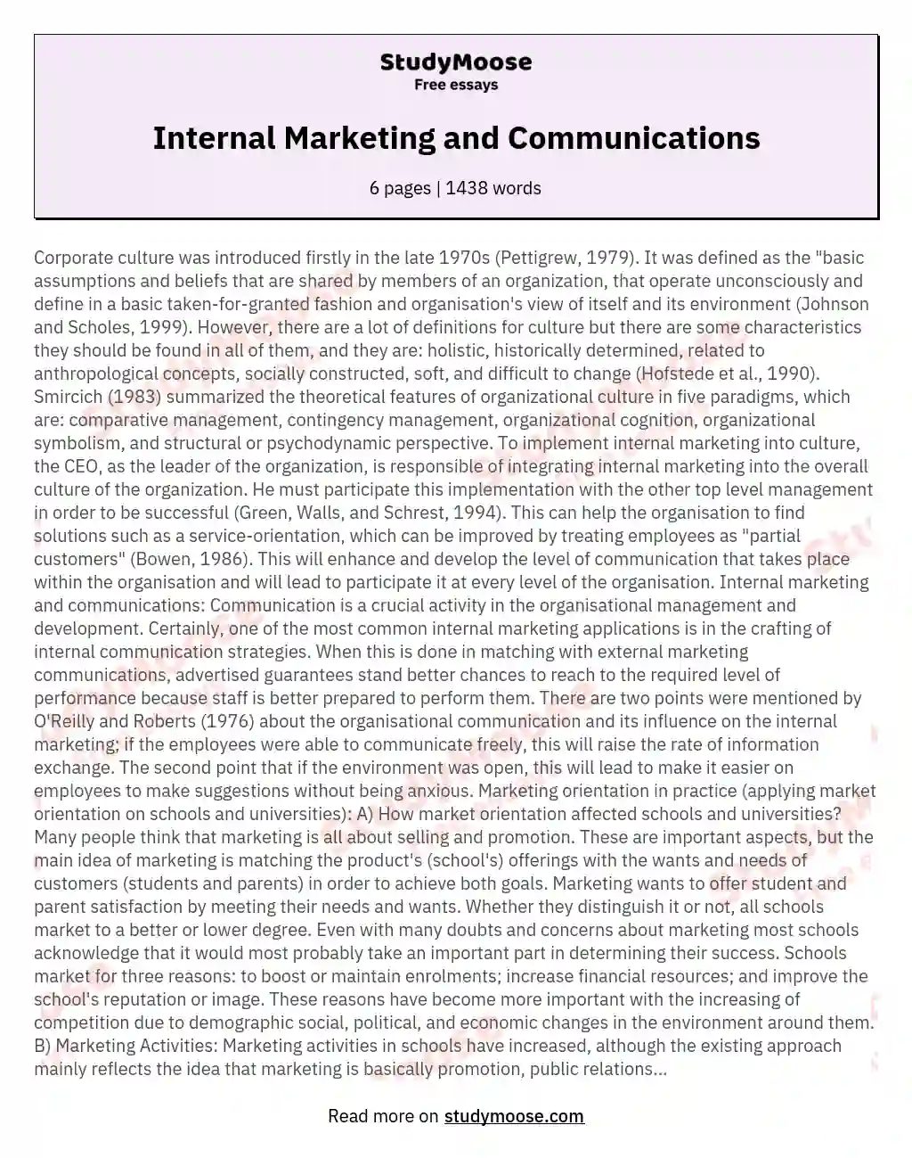 Internal Marketing and Communications essay