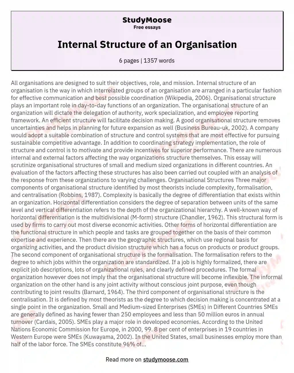 essay question about organizational structure