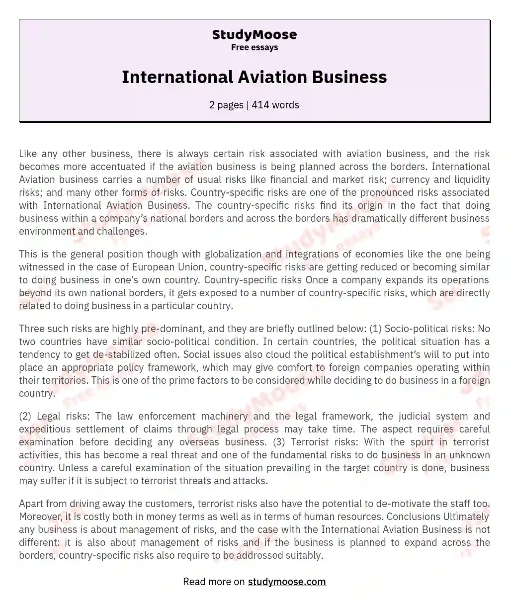 International Aviation Business essay