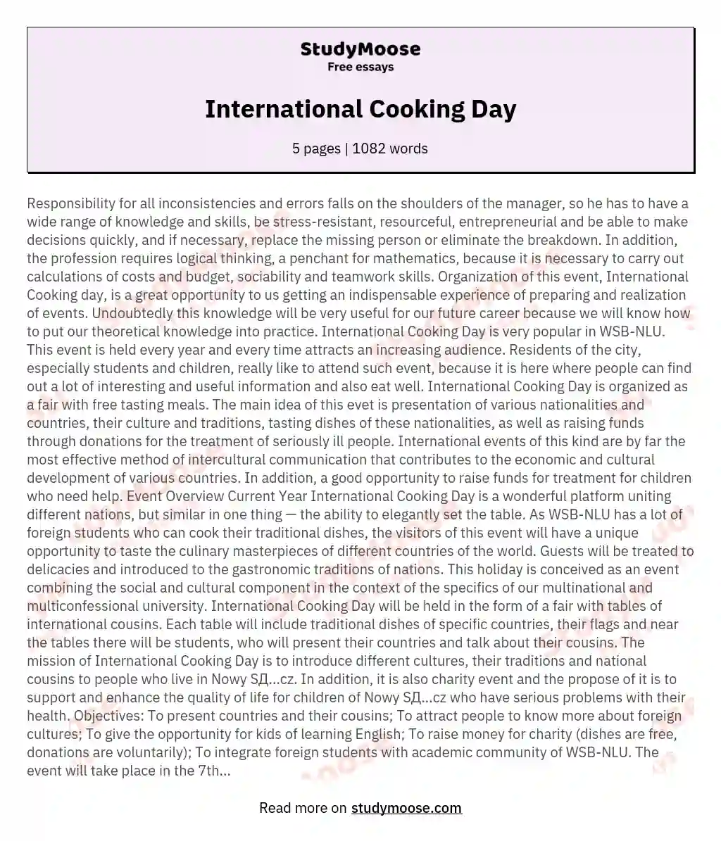 International Cooking Day essay