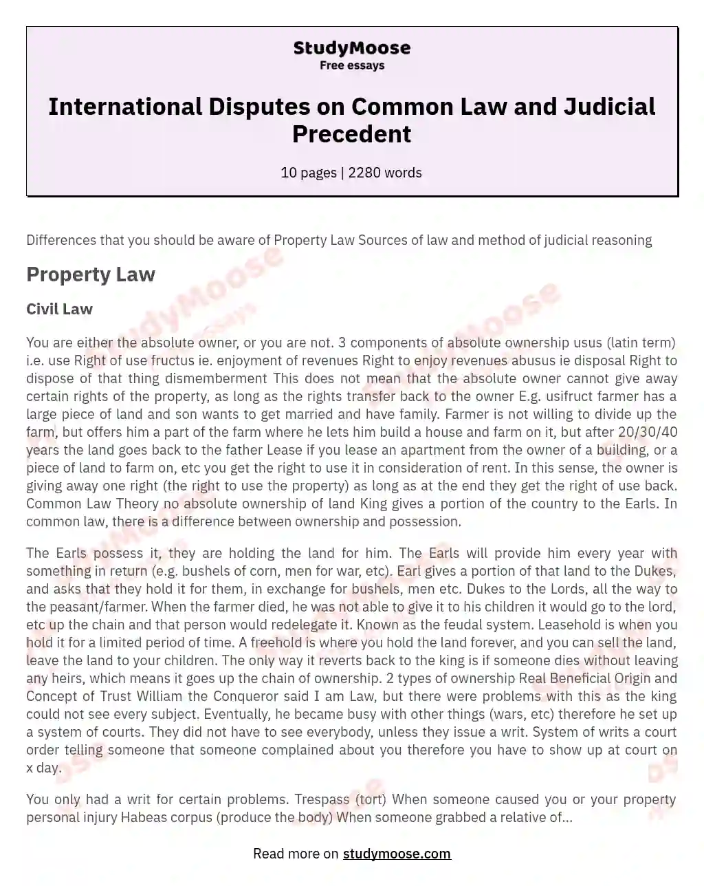 International Disputes on Common Law and Judicial Precedent essay