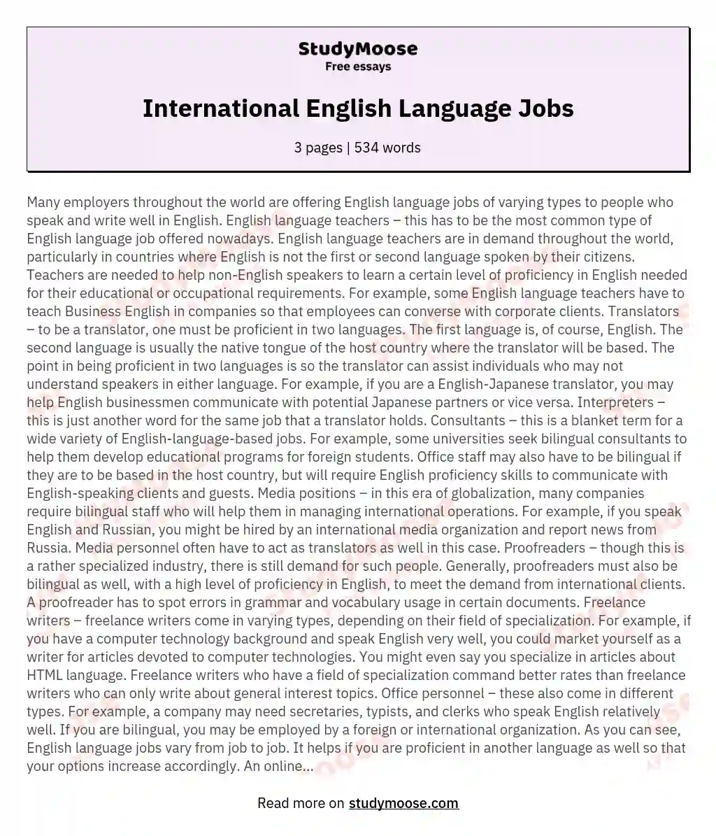 International English Language Jobs essay