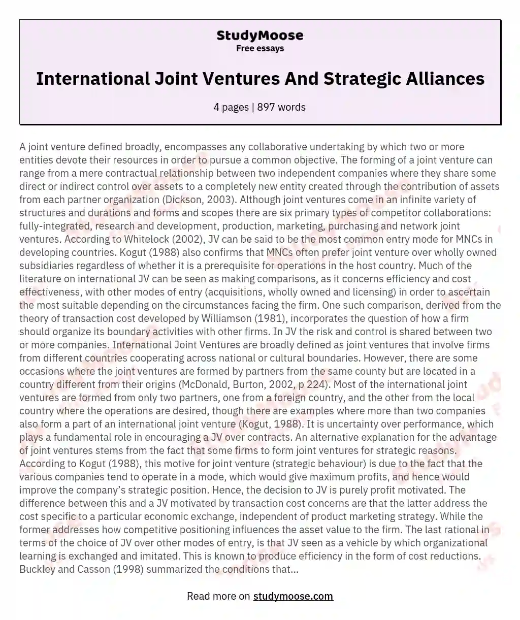 International Joint Ventures And Strategic Alliances essay