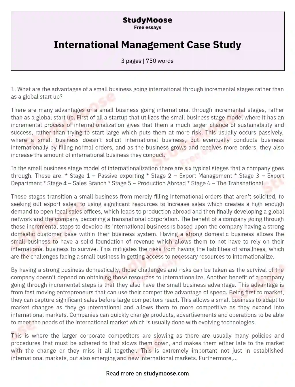 International Management Case Study essay