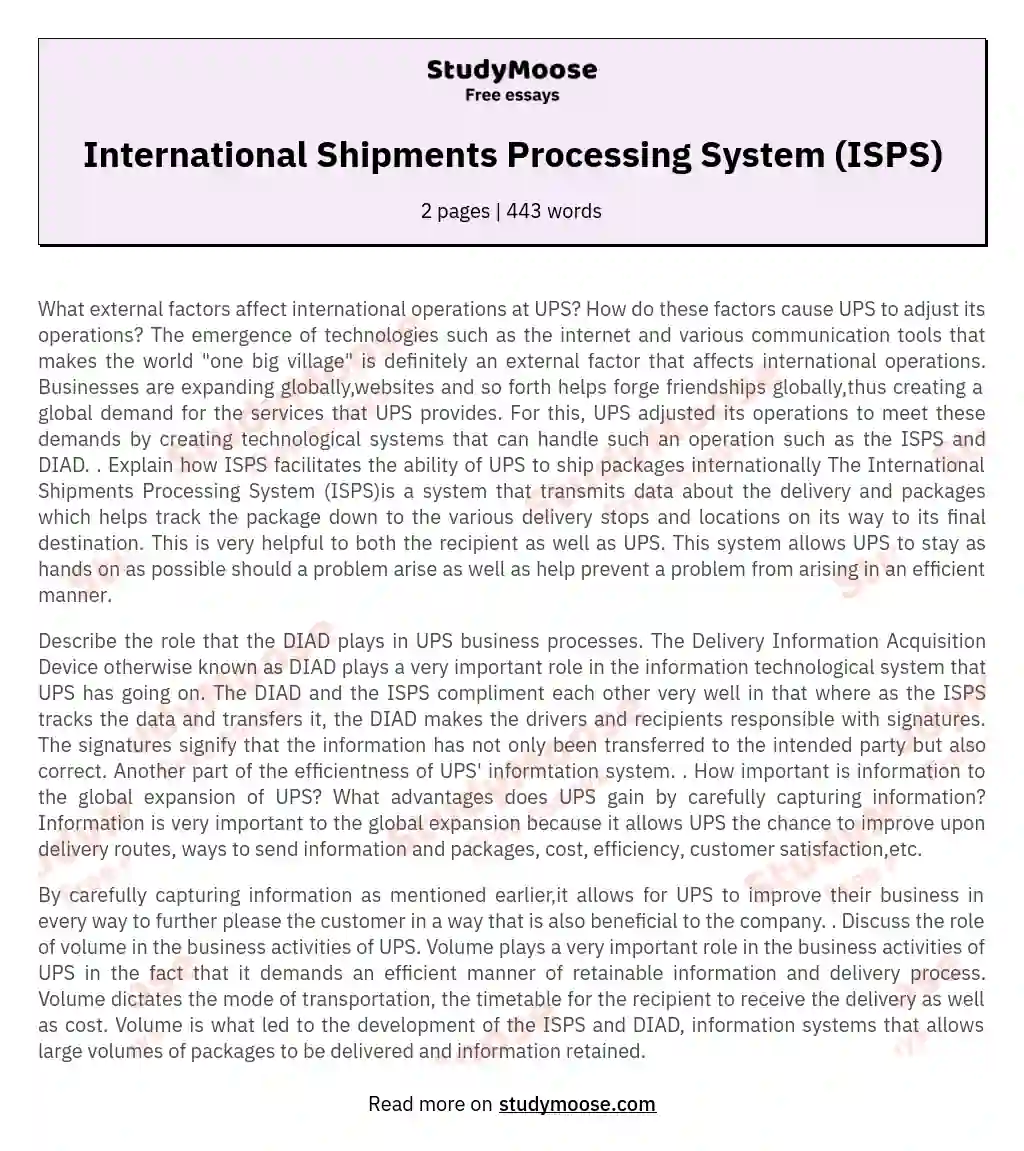 International Shipments Processing System (ISPS)