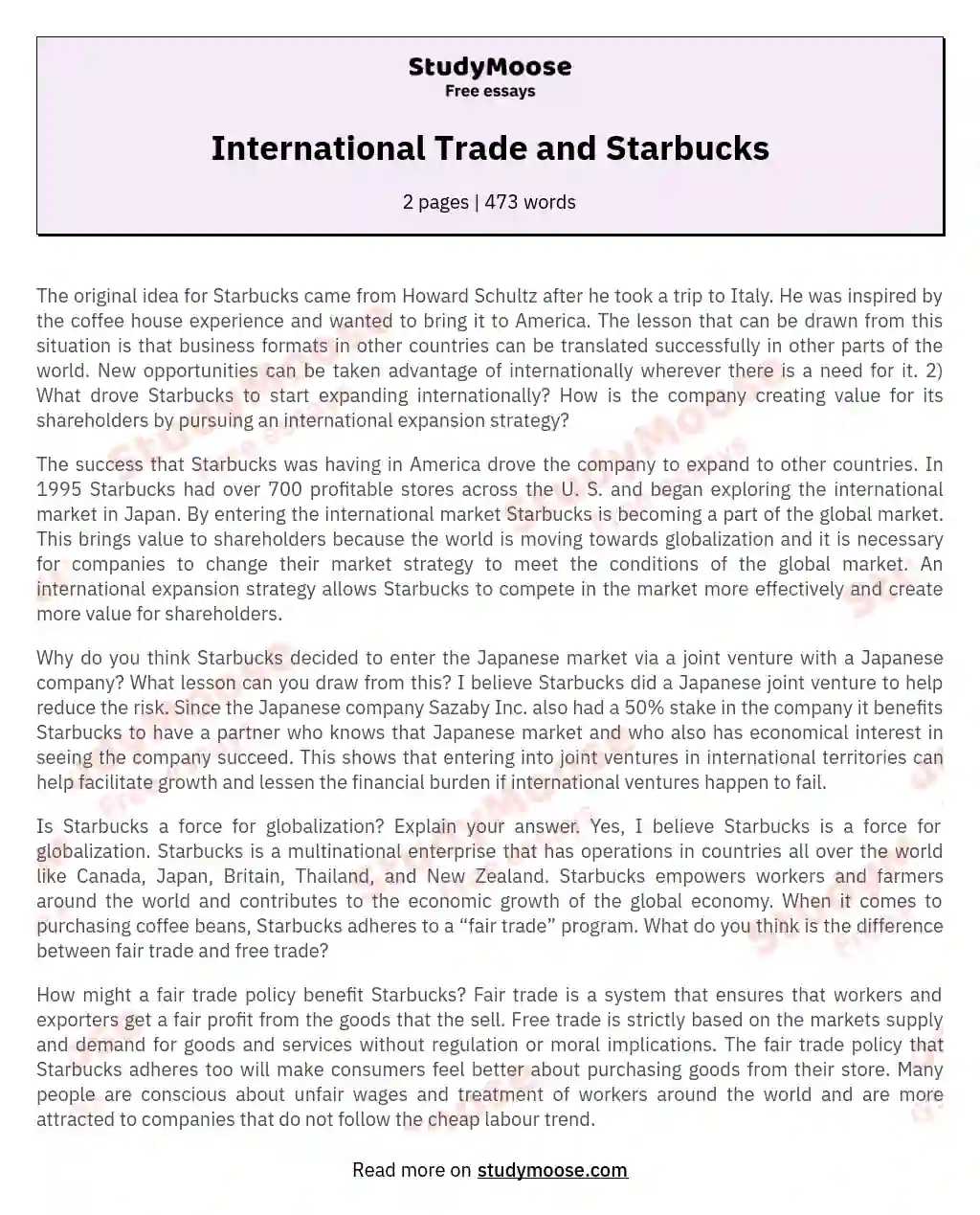International Trade and Starbucks