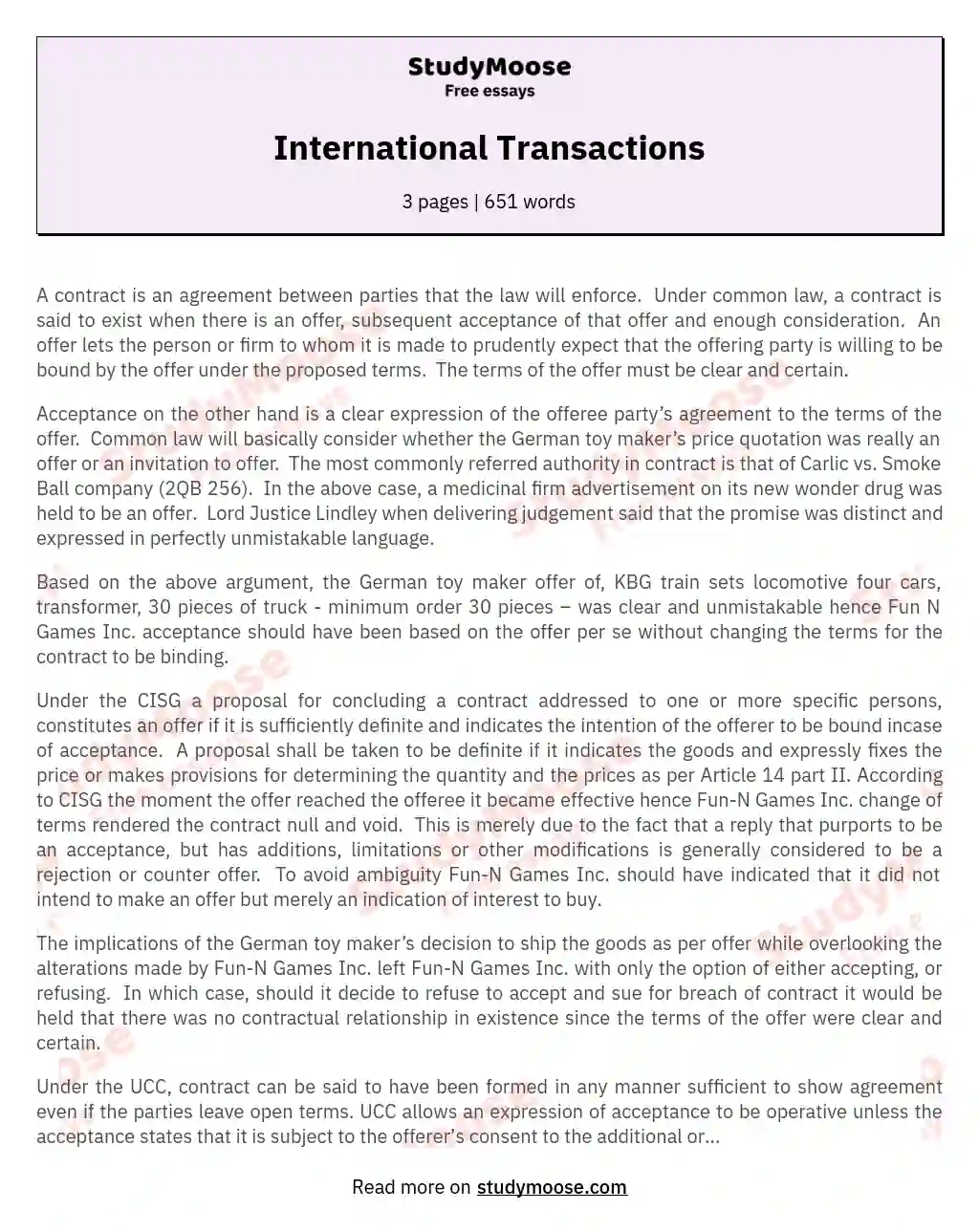 International Transactions essay