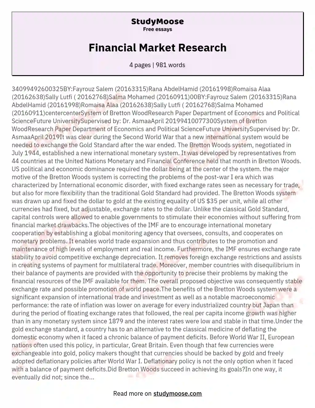 Financial Market Research