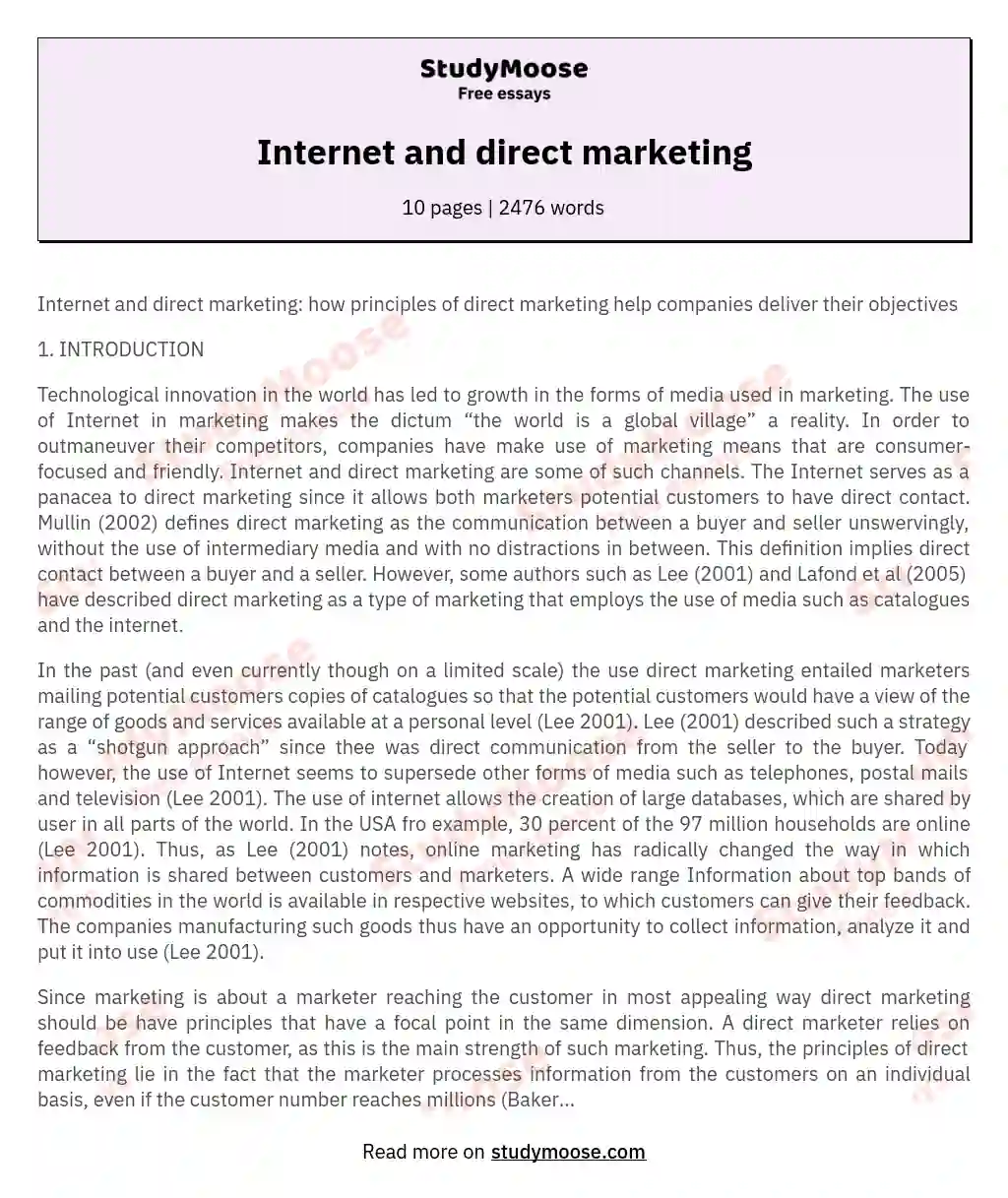 Internet and direct marketing