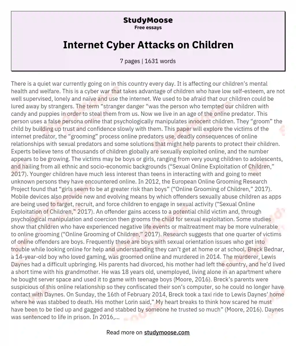 Internet Cyber Attacks on Children