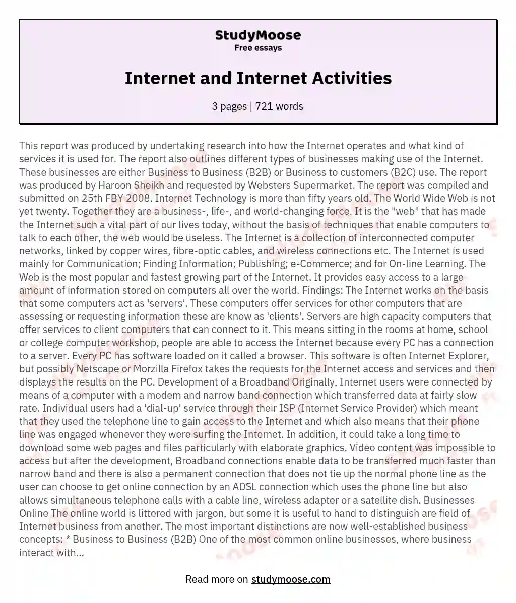 Internet and Internet Activities