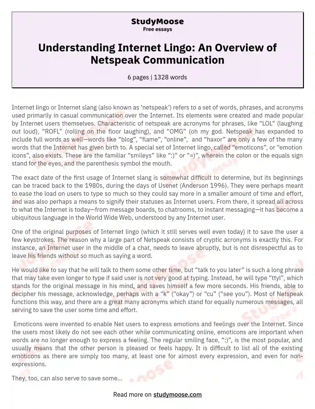 Understanding Internet Lingo: An Overview of Netspeak Communication essay