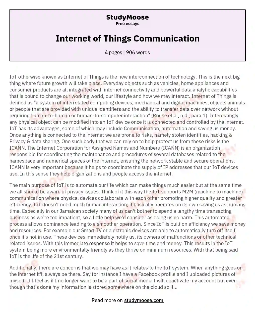 Internet of Things Communication essay