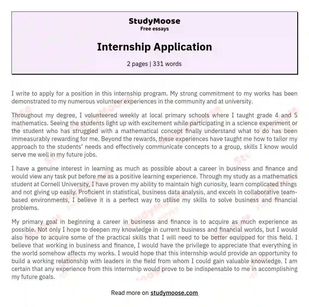 Internship Application essay