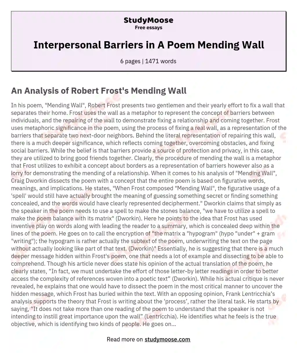 Interpersonal Barriers in A Poem Mending Wall
