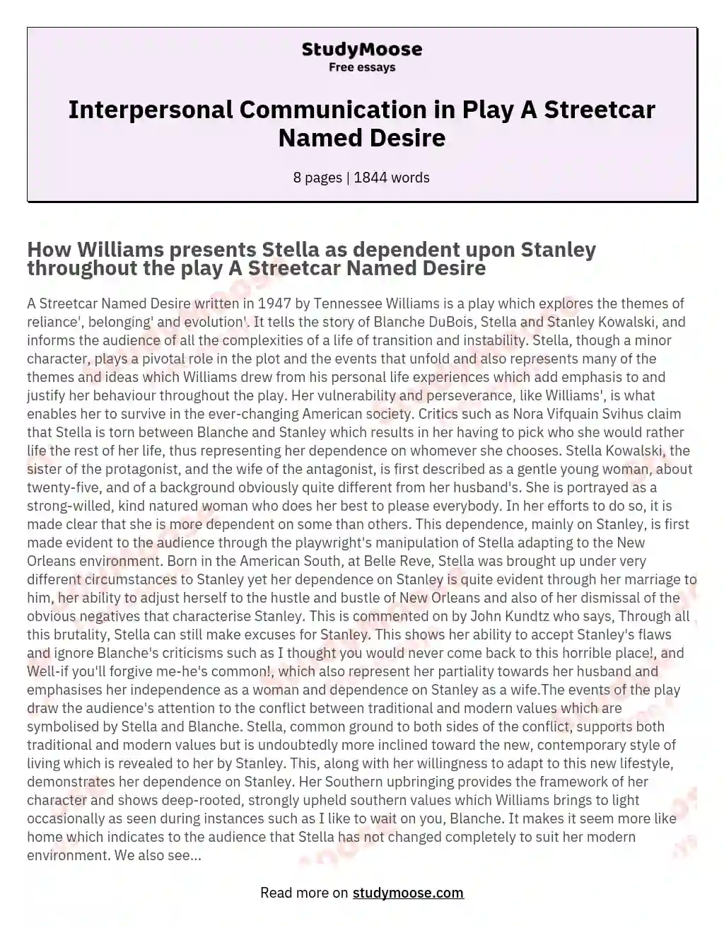 Interpersonal Communication in Play A Streetcar Named Desire