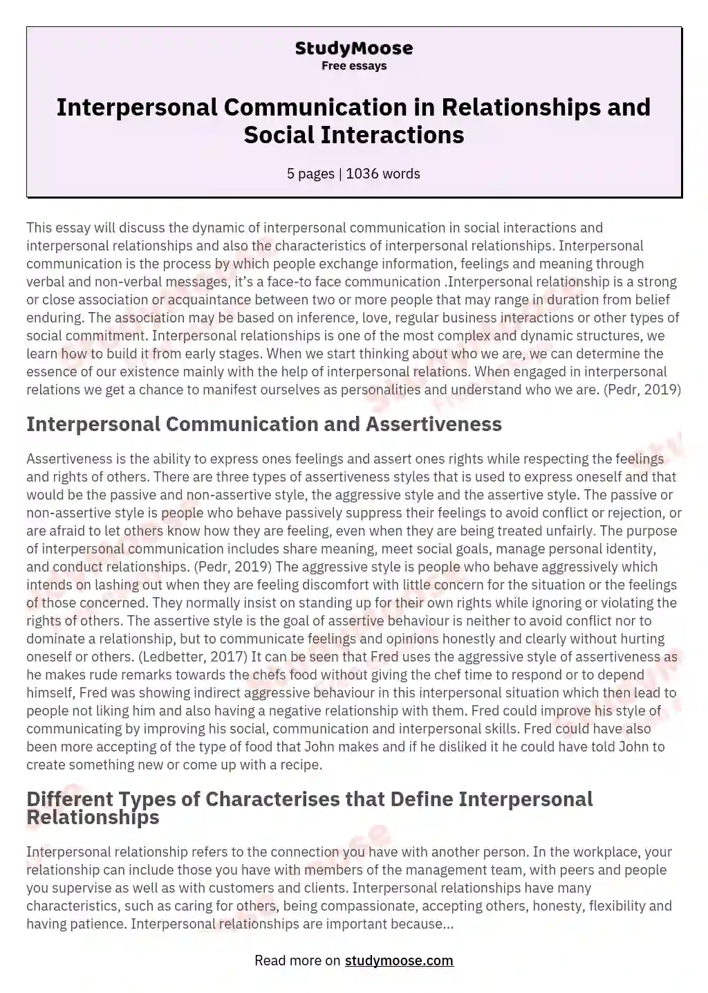 Interpersonal Communication in Social Interactions and Interpersonal Relationships