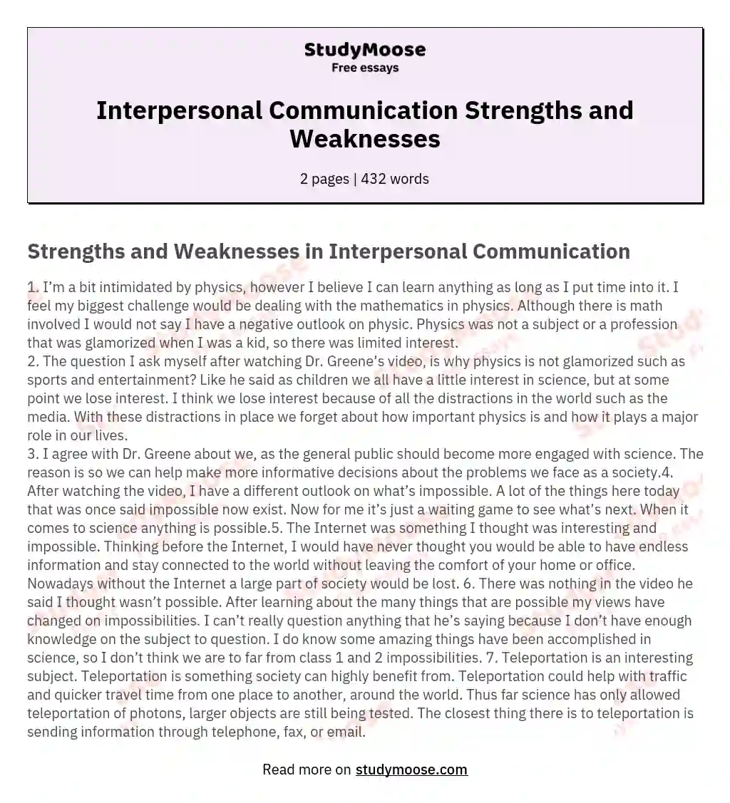 Interpersonal Communication Strengths and Weaknesses essay
