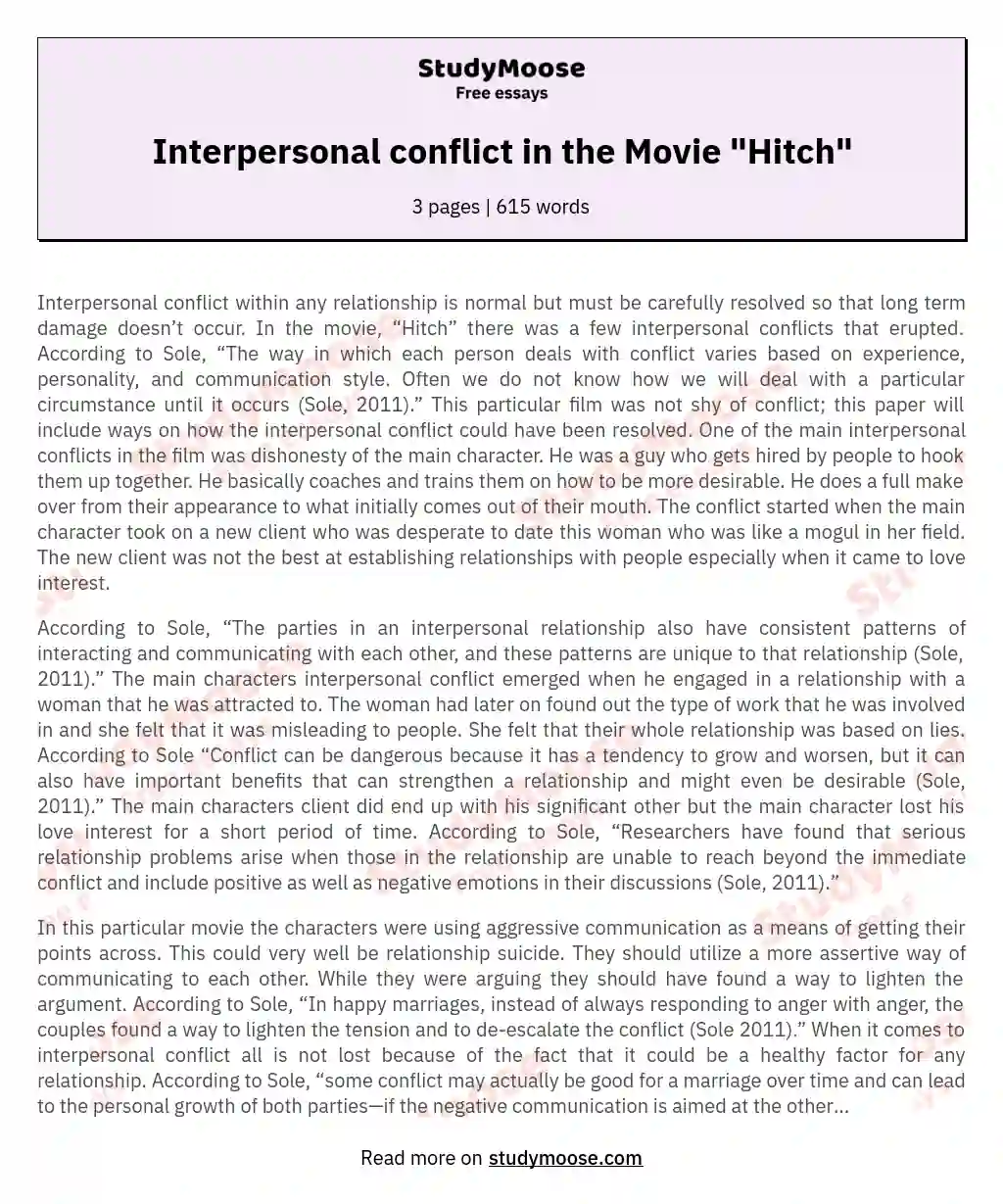 Interpersonal conflict in the Movie "Hitch"