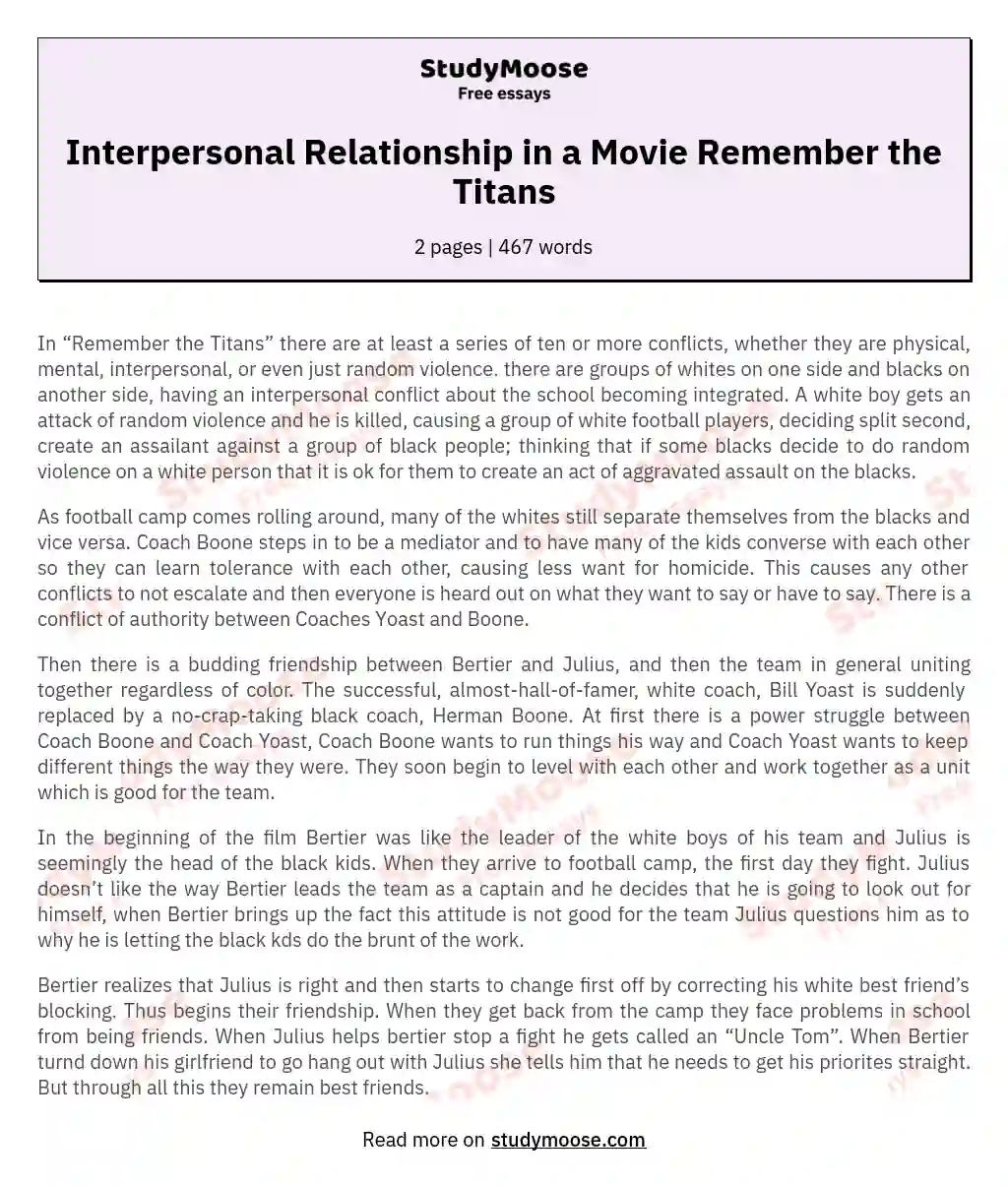 Interpersonal Relationship in a Movie Remember the Titans