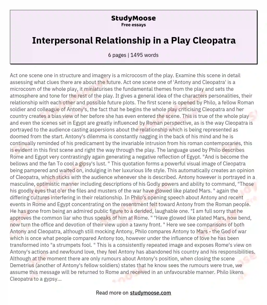 Interpersonal Relationship in a Play Cleopatra essay