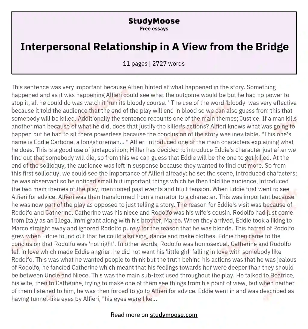 Interpersonal Relationship in A View from the Bridge essay