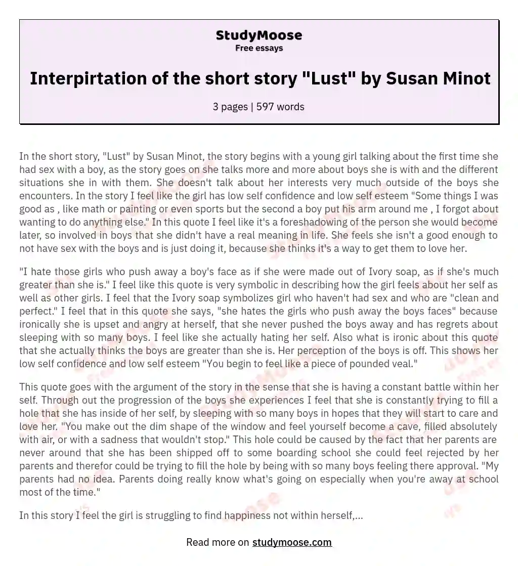 Interpirtation of the short story "Lust" by Susan Minot essay