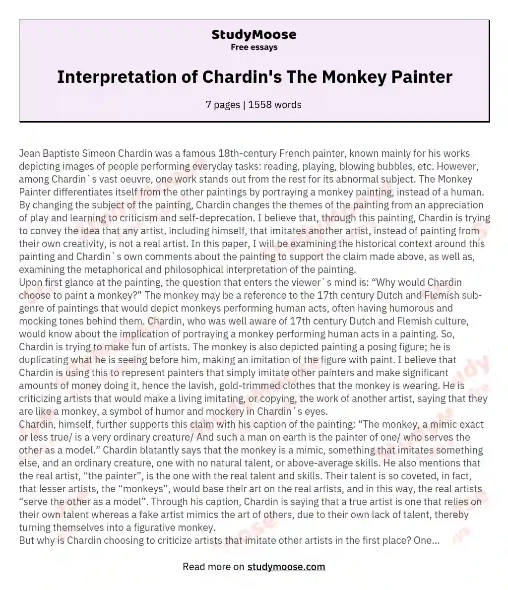 Interpretation of Chardin's The Monkey Painter essay
