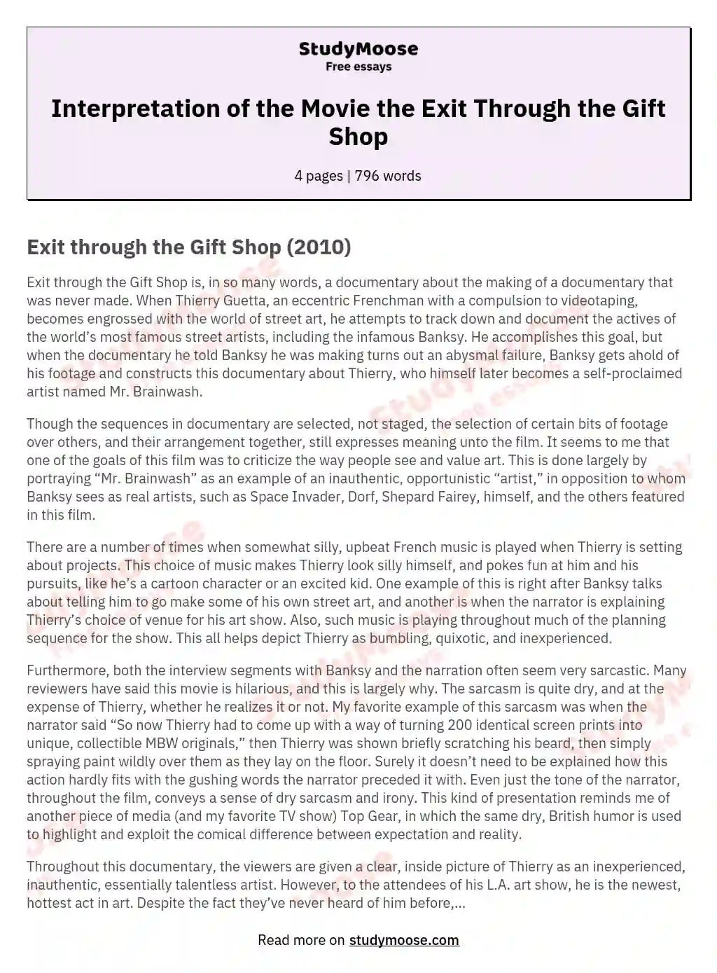 Interpretation of the Movie the Exit Through the Gift Shop essay
