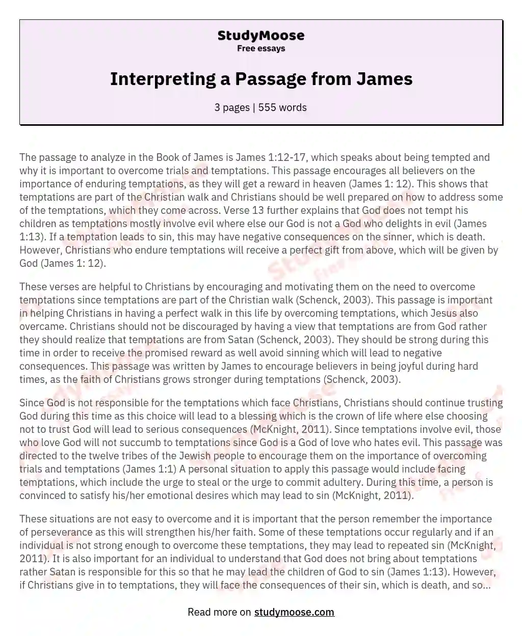Interpreting a Passage from James