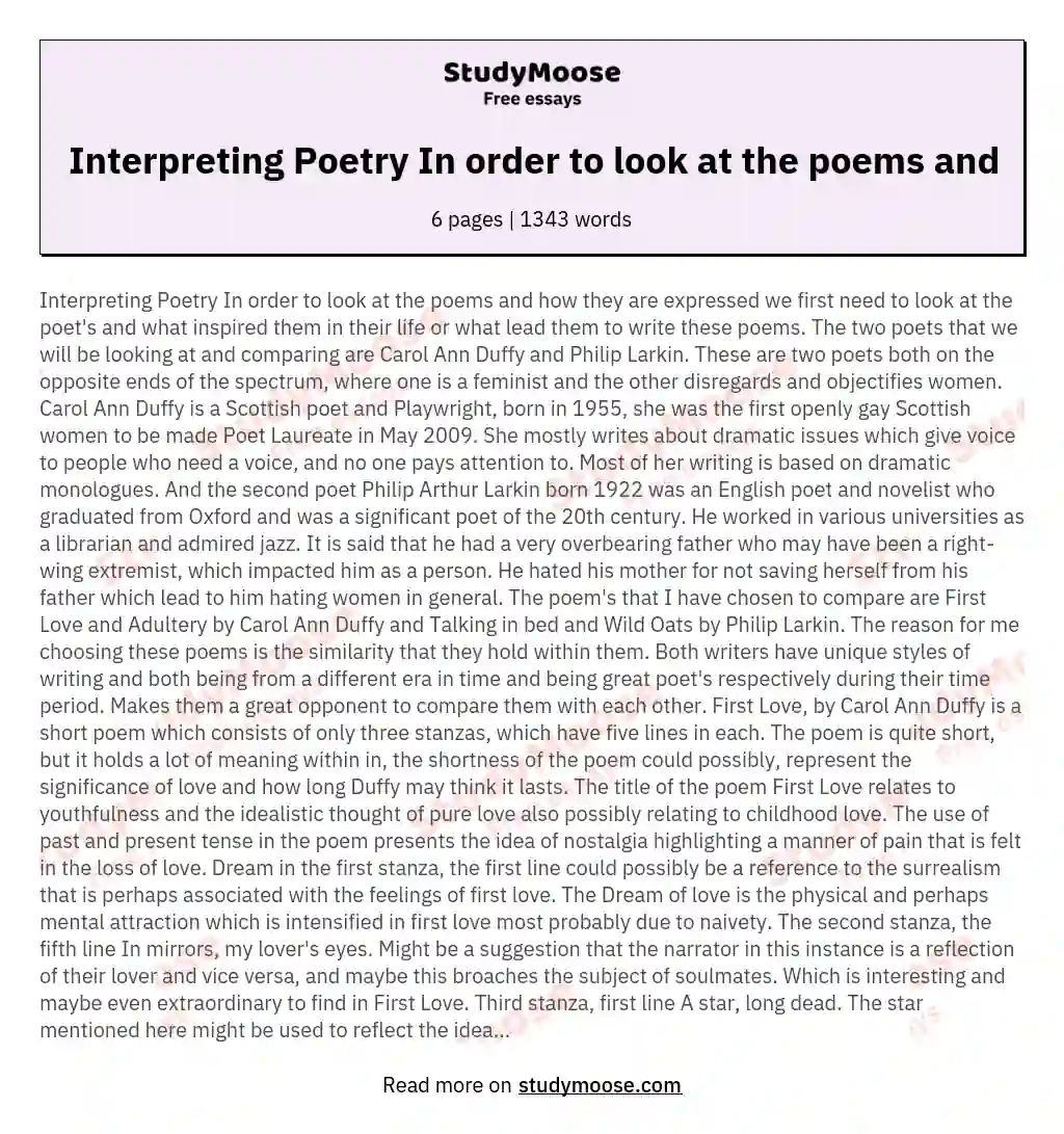 Interpreting Poetry In order to look at the poems and essay
