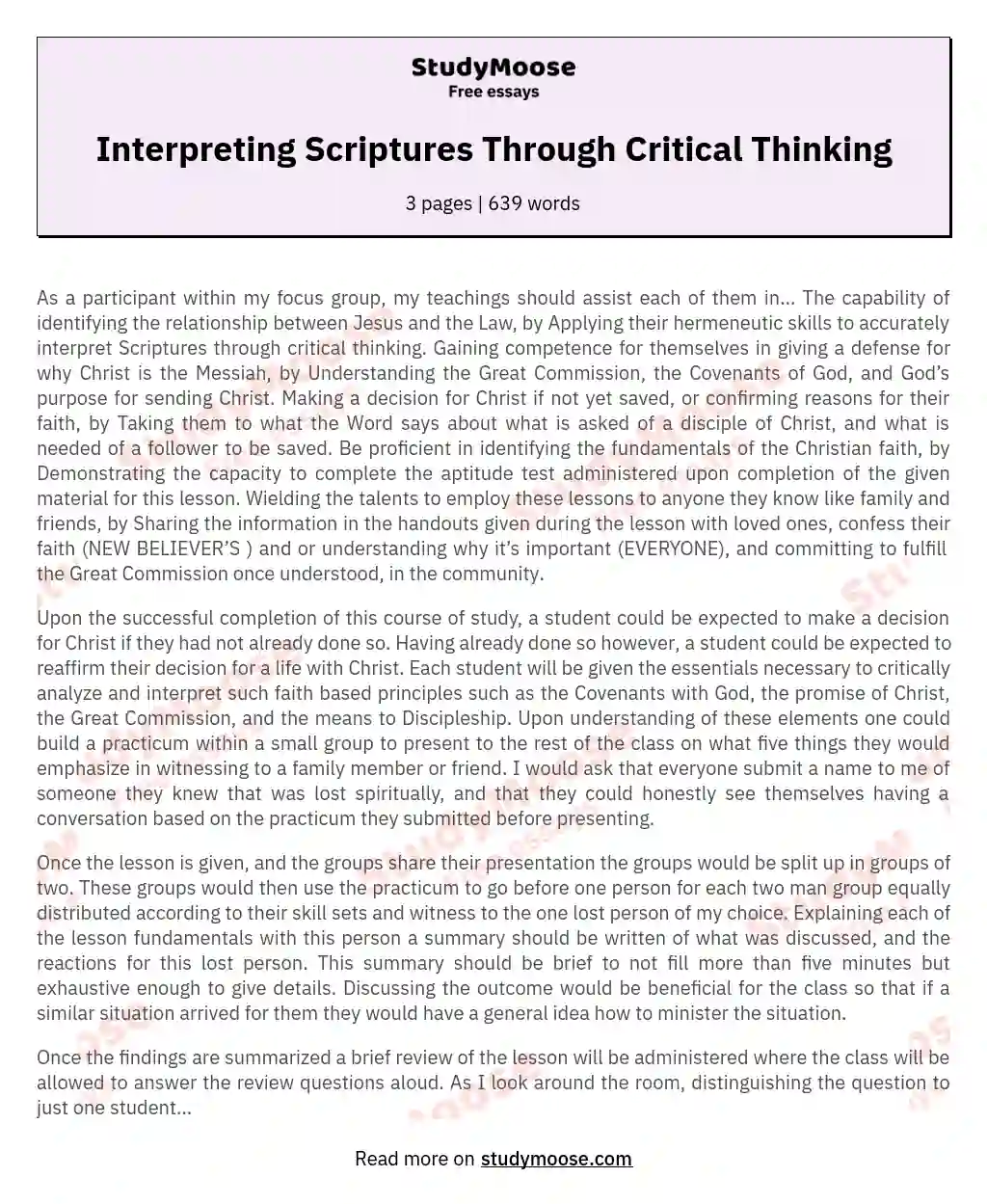Interpreting Scriptures Through Critical Thinking