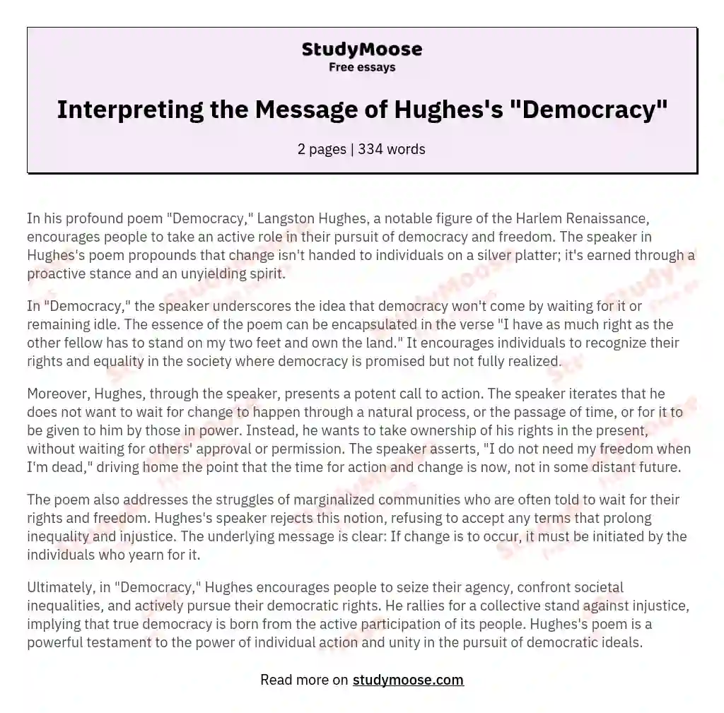 Interpreting the Message of Hughes's "Democracy" essay