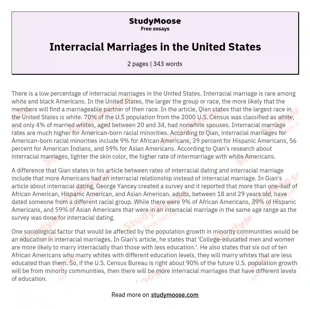 Interracial Marriages in the United States essay