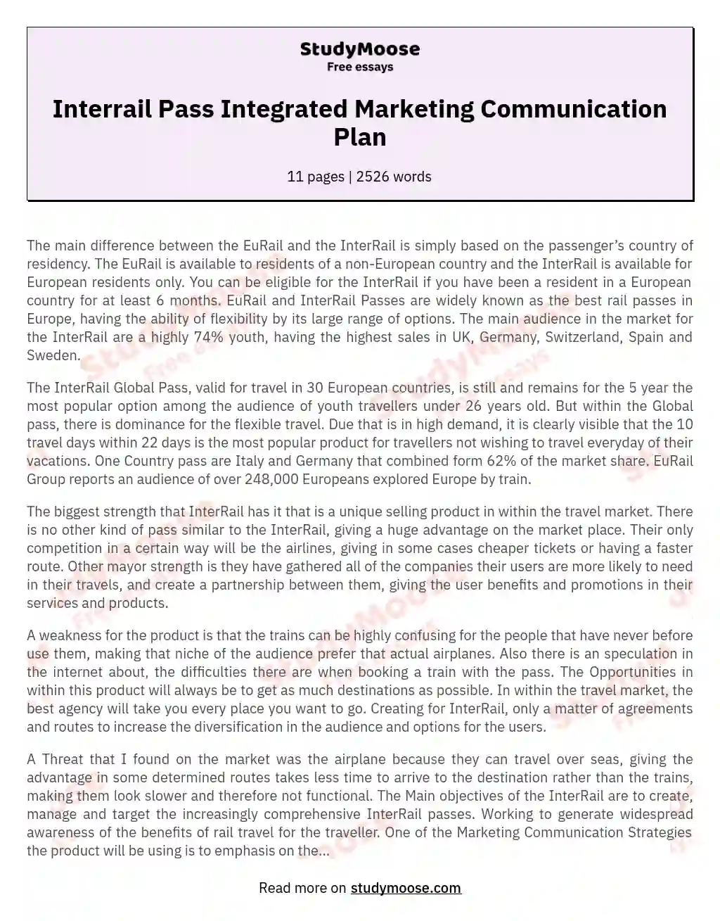 Interrail Pass Integrated Marketing Communication Plan