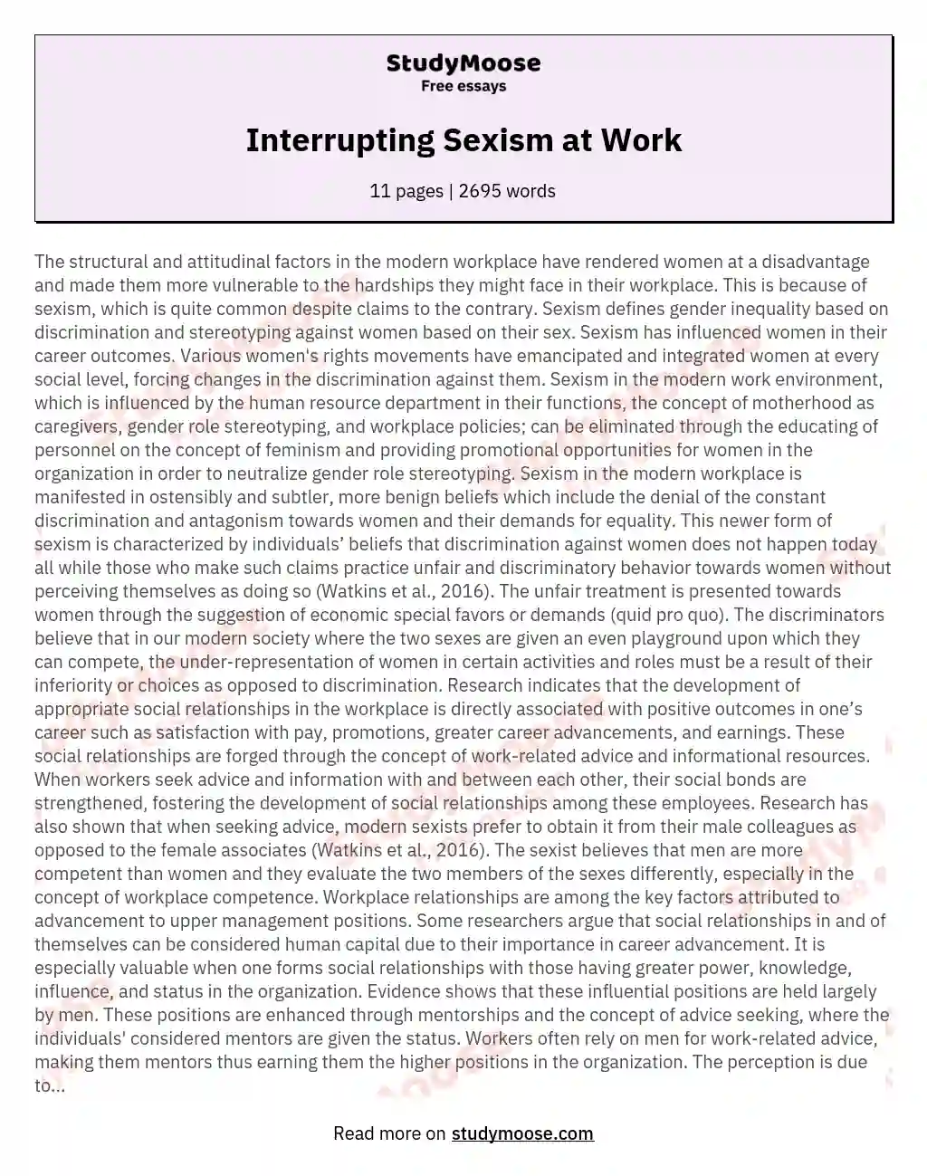 Interrupting Sexism at Work essay