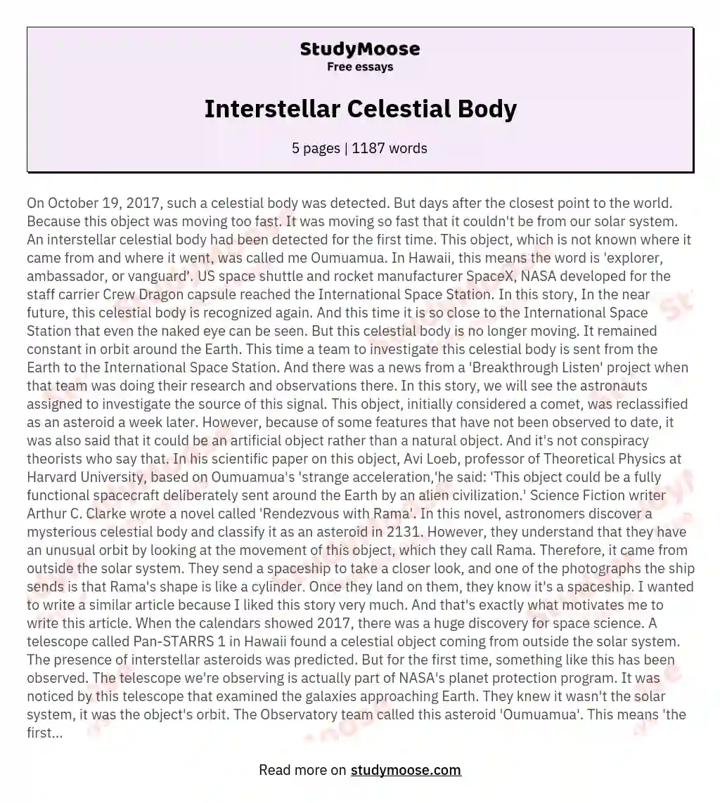 Interstellar Celestial Body essay