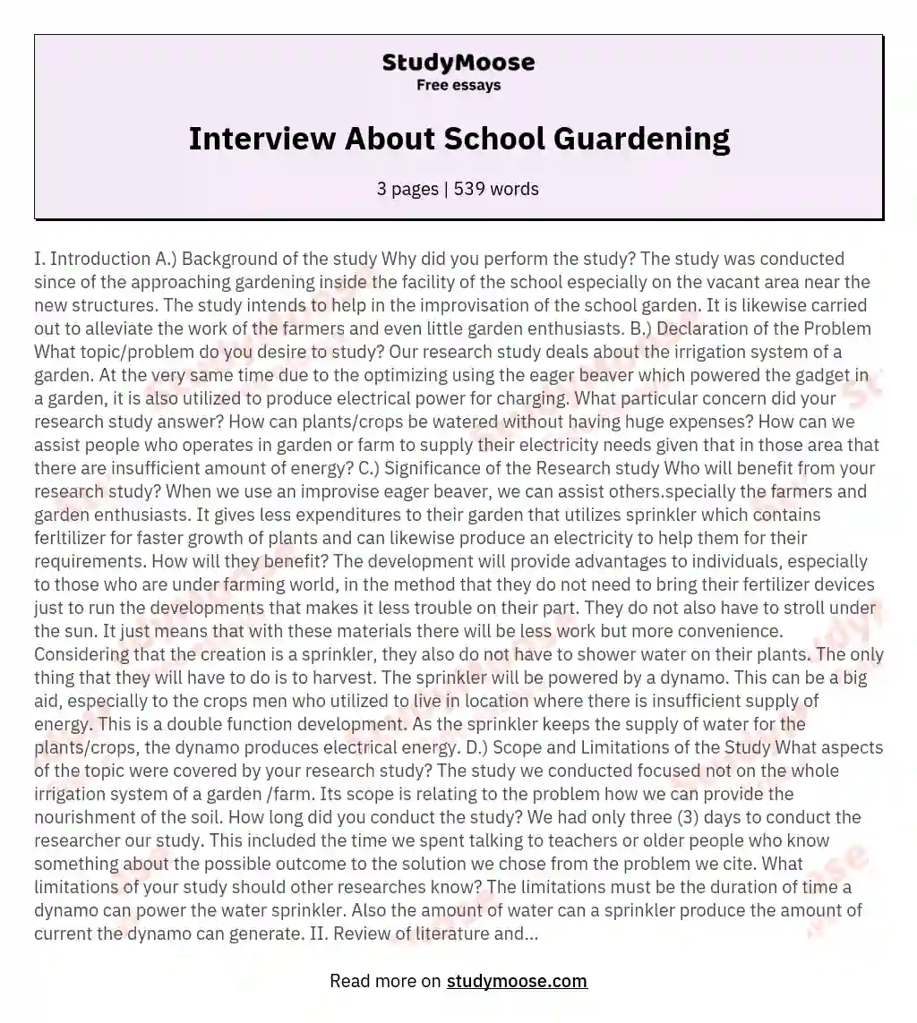 Interview About School Guardening essay