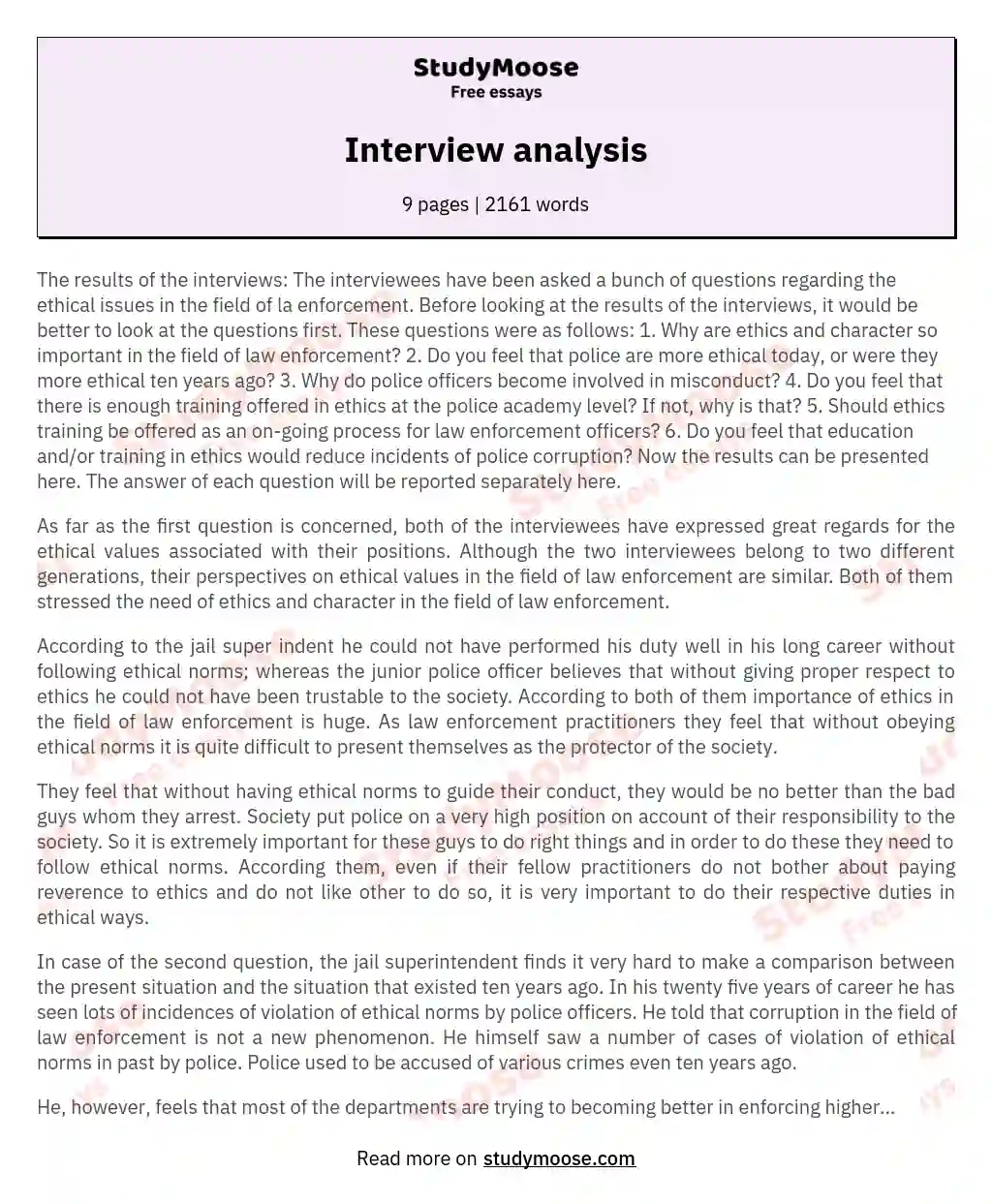Interview analysis essay